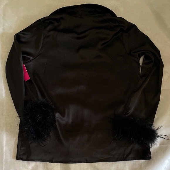 NWT Buddy Love Black Satin Large Pajama Set with Feather Cuffs - Picture 8 of 12